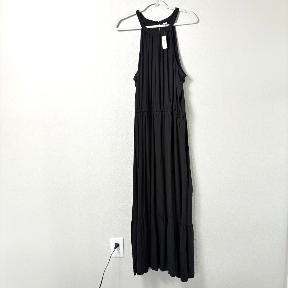 Old Navy Sleeveless Tiered Waist Maxi Dress Women Size XL Black Boho Cottage NWT